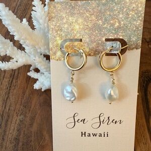 Gold and White Keshi Pearl Earrings on Euro Latch Huggie